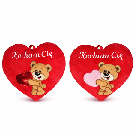 Serce z napisem 'Kocham Cię' i wyszytym misiem 15cm Walentynka  (2 wzory kolorystyczne)