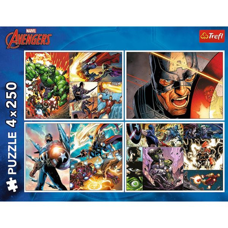 Puzzle Marvel 4 x 250 el. Bohaterskie dni, Avengers Trefl