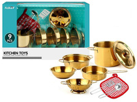 ZESTAW NACZYŃ- zestaw metalowych garnków, złote; 36,5x11x23,5cm,