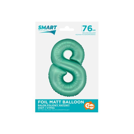 Balon foliowy Smart, Cyfra 8, miętowa matowa, 76 cm