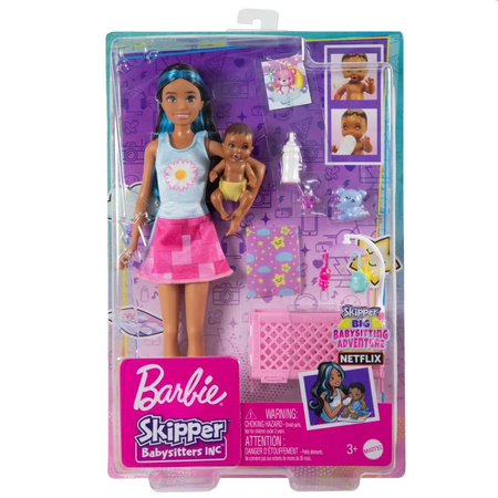 Barbie Opiekunka Zestaw do zabawy Usypianie maluszka + Lalka i bobas HJY34 WB4