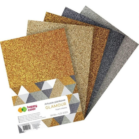 Arkusze piankowe brokatowe GLAMOUR, A4, 5 ark , 5 kolorow, Happy Color