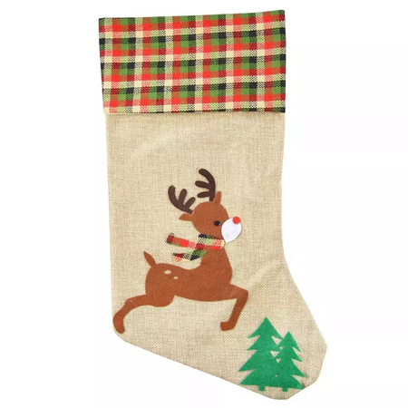 Jutowa skarpeta świąteczna z aplikacją