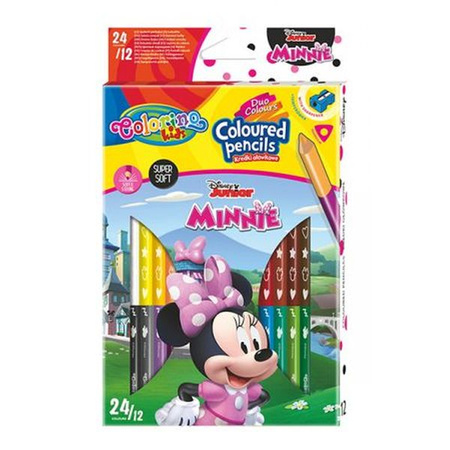 Kredki ołówkowe trójkątne dwustronne 12szt / 24 kolory Colorino Disney Minnie
