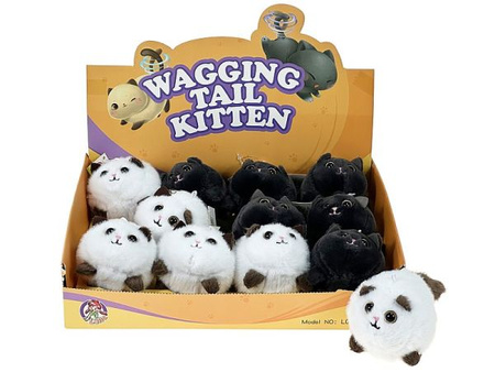 kotek pluszowy kręcący ogonem, z piszczkiem, 14x9x8cm