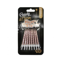 Świeczki B&C urodzinowe Happy Birthday, różowo-złote, 16 szt.