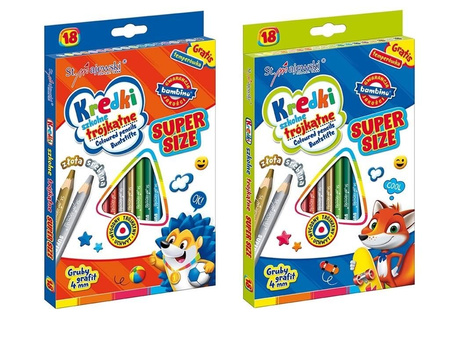 Kredki trójkątne Super Size + temperówka 18 kolorów Bambino