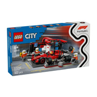 Klocki LEGO City 60443 F1 Pit stop i mechanika z bolidem Ferrari