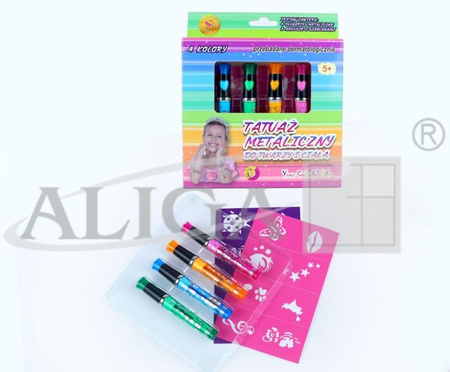 Tatuaż metaliczny FAD-6813 do twarzy i ciała, 4 długopisy + szablony