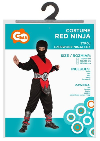 Strój dla dzieci Czerwony ninja lux (koszula, kaptur, spodnie, ochraniacz) 120/130cm