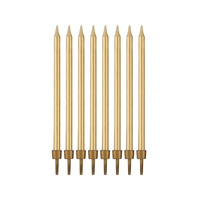 Świeczki urodzinowe B&C z podstawkami, złote, 10 cm, 8 szt.