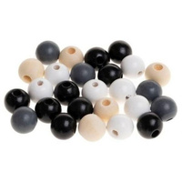 Koralilki drewniane 16mm biało-czarne