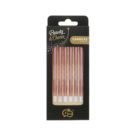 Świeczki na tort B&C metaliczne różowo-złote, 13.5x0.4 cm, 6 sztuk Godan