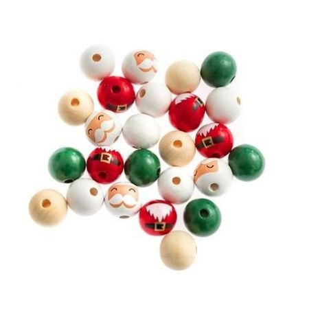 DREWNIANE KORALIKI MIKOŁAJE 2 CM, 5 WZORÓW X 5 SZT, 25 SZT