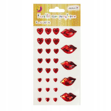 Dżety JET-3156 kryształki samoprzylepne serca i usta, mix rozmiarów