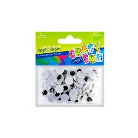 Oczy Samoprzylepne 12mm 80 sztuk Craft With Fun