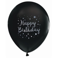 Balony czarne Happy Birthday 5 sztuk 12