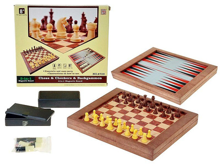 zestaw gier 3w1, magnetyczne, szachy, warcaby, backgammon; 26x23x3cm, Box