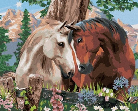 DIAMENTOWA MOZAIKA KONIE ZAKOCHANE POD DRZEWEM 30X40 /PAK 120