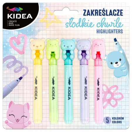 Zakreślacze słodkie chwile 5 kolorów Kidea
