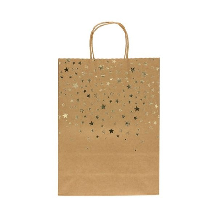 Torebki papierowe Kraft złote gwiazdki L 33x10x24, 5szt./op.
