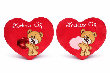 Serce z napisem 'Kocham Cię' i wyszytym misiem 20cm Walentynka  (2 wzory haftu)