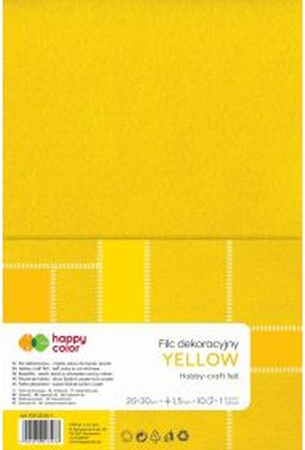 Filc dekoracyjny, 20x30 cm, 1,5 mm, 10 ark., żółty, Happy Color