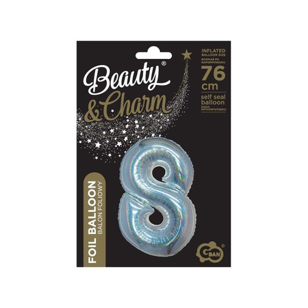Balon foliowy B&C, Cyfra 8, holograficzna srebrna, 76 cm