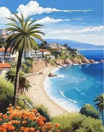 DIAMENTOWA MOZAIKA PALMA Z WIDOKIEM NA PLAŻE 30X40cm