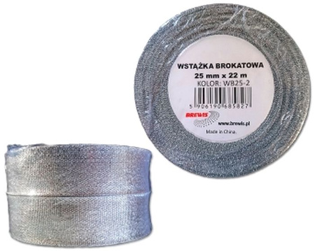 Wstążka brokatowa 25mm WB25-2 srebrna