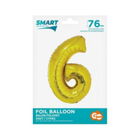 Balon foliowy Smart, Cyfra 6, złota, 76 cm