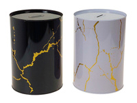 Skarbonka duża, metalowa, puszka 21x5x14,5cm, wzór marmur; 21x15cm