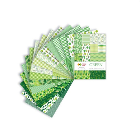Happy Color Blok z motywami GREEN, 80g/m2, A4, 15 ark, 30 motyw