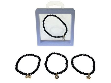 bransoletka śred.6cm, rozciągliwa, szklane koraliki z metalowym oczkiem, w ozdobnym pudełku; 9x9x2cm