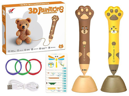 Długopis 3D, z zestawem kolorowych wkładów, kabel USB; 22x17x5cm