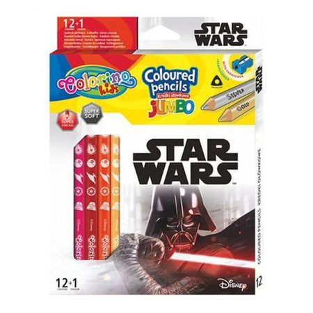 Kredki ołówkowe Jumbo trójkątne 12szt/ 13 kolorów Colorino Disney Star wars