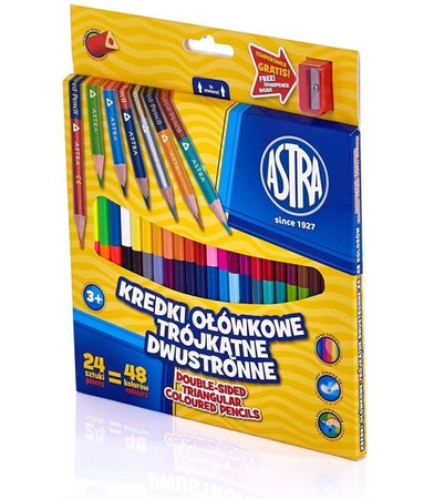KREDKI OŁÓWKOWE TRÓJKĄTNE, DWUSTRONNE+ TEMPERÓWKA 24SZTUKI/48KOLORÓW