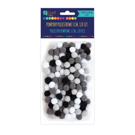 Pompony 1cm odcienie BIAŁO-CZARNE 120 sztuk Dp Craft