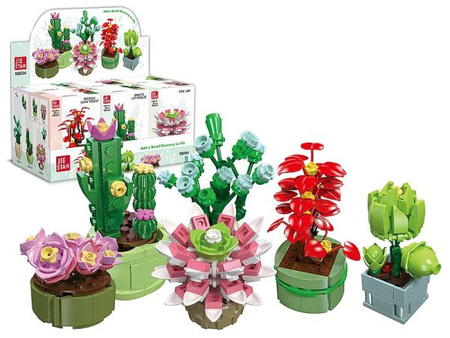 zestaw klocków - kaktus w doniczce, mix wzorów, od 60 do 68 elem. w zestawie