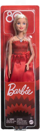 Barbie. JGD25 Mattel 80th Anniversary, Lalka blond, czerwona suknia