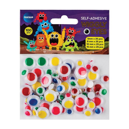 SAMOPRZYLEPNE BIAŁO-KOLOROWE RUCHOME OCZKA 100 SZT. (ŚREDNICA: 5, 8, 1