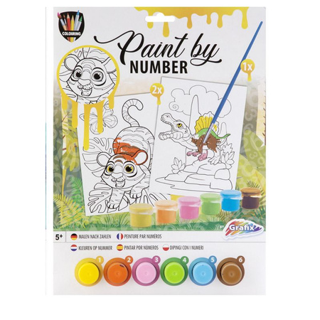 Malowanie po numerach A4, 6 farb + pędzel Tygrys