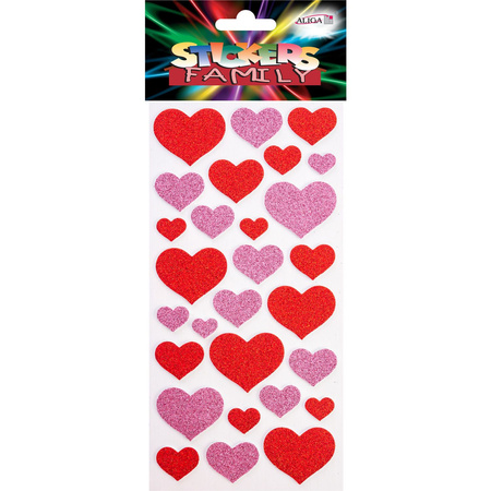 Naklejki piankowe NNK-5526 z brokatem serca, rozm. 10x20cm