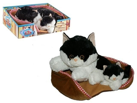 KOT Z GŁOSEM na posłaniu zestaw z małym kotkiem