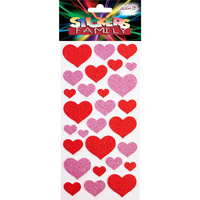 Naklejki piankowe NNK-5526 z brokatem serca, rozm. 10x20cm