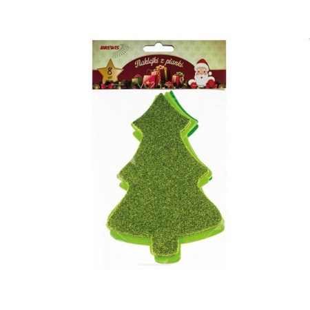 NAKLEJKI Z PIANKI CHOINKI brokatowe