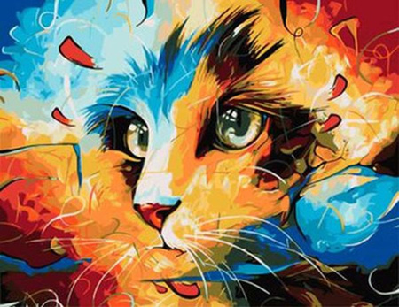 DIAMENTOWA MOZAIKA KOT ABSTRAKCJA  PORTRET PAK 120    30 X 40 CM