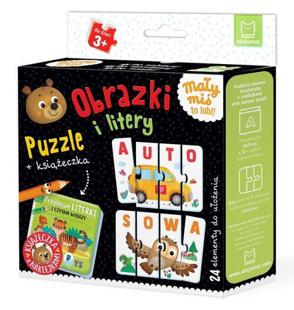 Obrazki i litery. Puzzle + książeczka. Mały miś to lubi! 3+