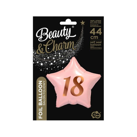 Balon foliowy 18, gwiazda różowa, nadruk różowo-złoty, 19'