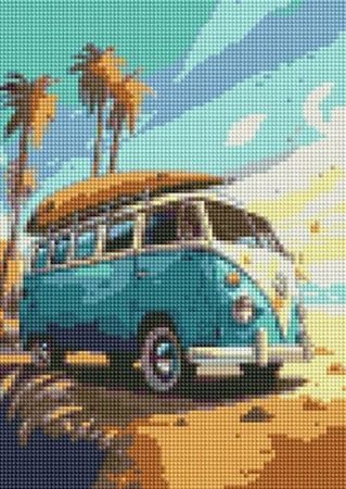 DIAMENTOWA MOZAIKA AUTOBUS VW OGÓREK NA WAKACJACH NIEBIESKI 30x40cm